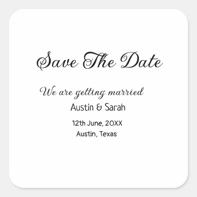 Save the date scan QR wedding website modern text Square Sticker (Front)