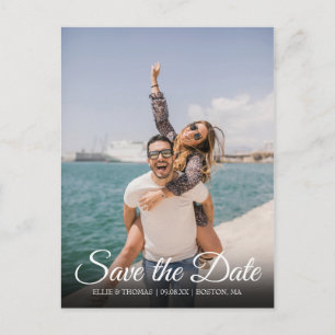 Save the Date Script Modern Photo Announcement Postcard