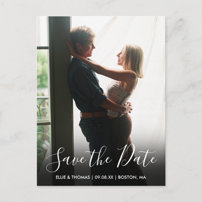 Save the Date Script Photo Announcement Postcard (Front)