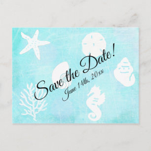 Save the Date Seashell Seashide Themed Wedding Postcard