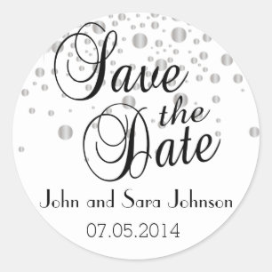 Save the Date Silver Dots Personalise Classic Round Sticker