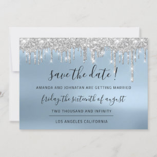 Save The Date Silver Grey Blue Spark Drips Lux