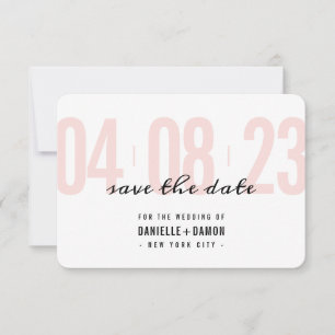 SAVE THE DATE simple block modern blush pink black RSVP Card