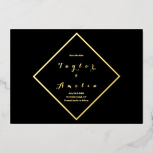 Save the Date Simple Elegant Black Real Gold