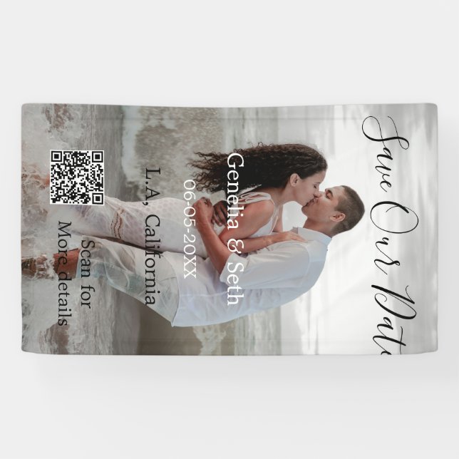 Save the date simple minimal QR scan code details  Banner (Horizontal)