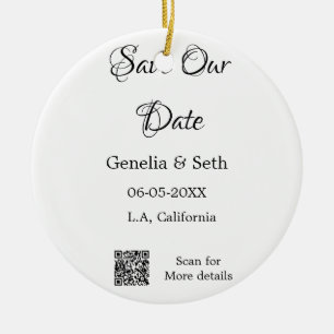 Save the date simple minimal QR scan code details  Ceramic Tree Decoration