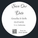 Save the date simple minimal QR scan code details  Classic Round Sticker<br><div class="desc">Design</div>