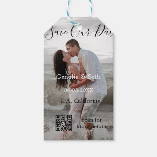 Save the date simple minimal QR scan code details  Gift Tags