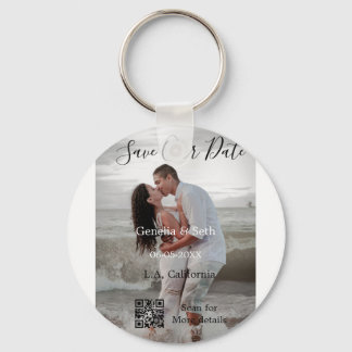 Save the date simple minimal QR scan code details  Key Ring