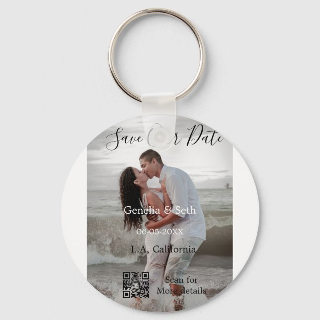 Save the date simple minimal QR scan code details  Key Ring (Front)