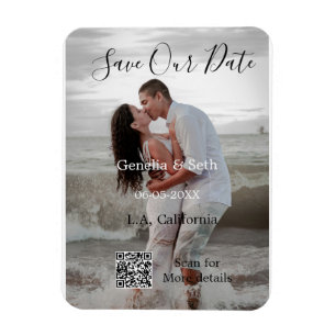 Save the date simple minimal QR scan code details Magnet