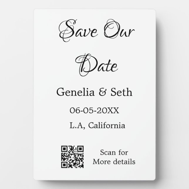 Save the date simple minimal QR scan code details  Plaque (Front)