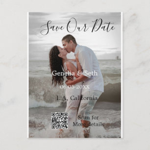 Save the date simple minimal QR scan code details Postcard