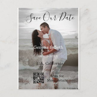 Save the date simple minimal QR scan code details  Postcard
