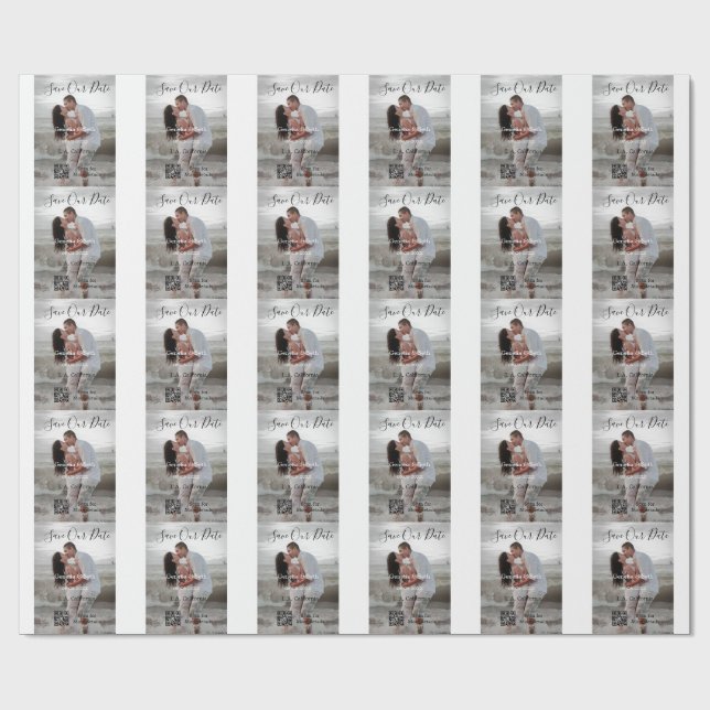 Save the date simple minimal QR scan code details  Wrapping Paper (Flat)
