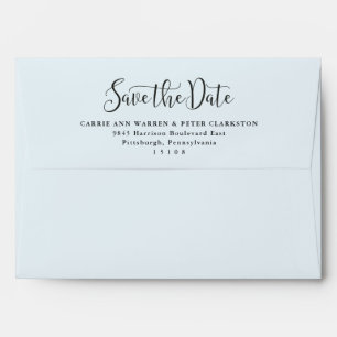 Save the date simple script light blue envelope
