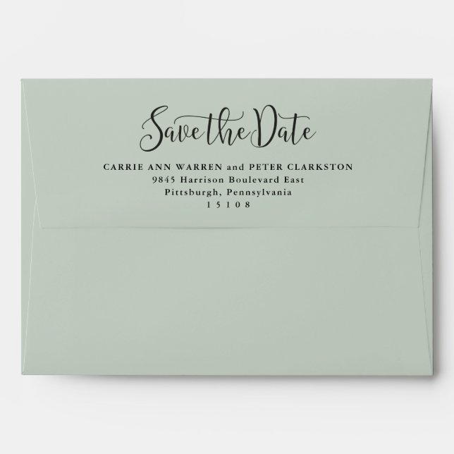 Save the date simple script light green envelope (Back (Top Flap))