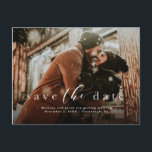 Save the date simple script photo announcement postcard<br><div class="desc">This one-photo horizontal postcard is the perfect way to announce your engagement. With classic and elegant typography, this save the date also has room on the back for a custom message and any details you'd like to share with guests. The with text is at the bottom of the image along...</div>