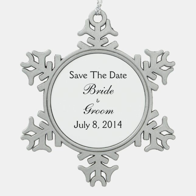 Save The Date Snowflake Pewter Christmas Ornament (Front)