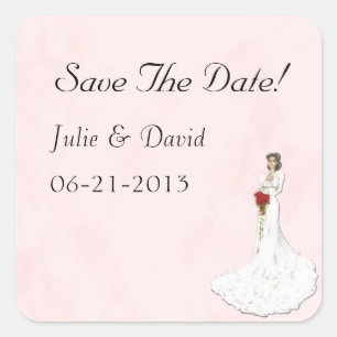 Save The Date Soft Pink With Bride Wedding Sticker