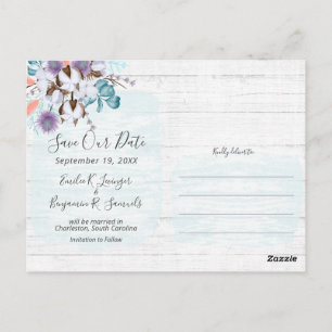 Save The Date Southern Cotton Wedding 3-Photo Postcard