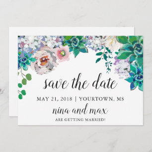 Save the Date Spring Summer Succulent Floral Invitation