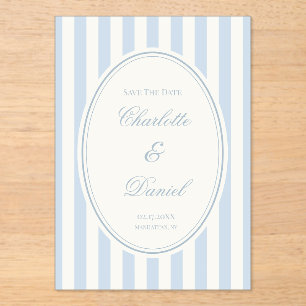 Save the Date Stripe Custom Pastel Blue Coastal Acrylic Invitations