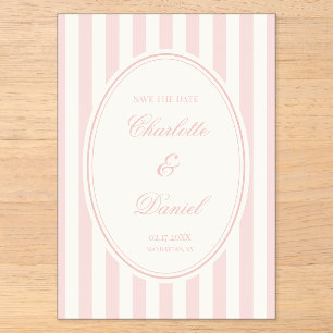 Save the Date Stripe Custom Pastel Pink Acrylic Invitations