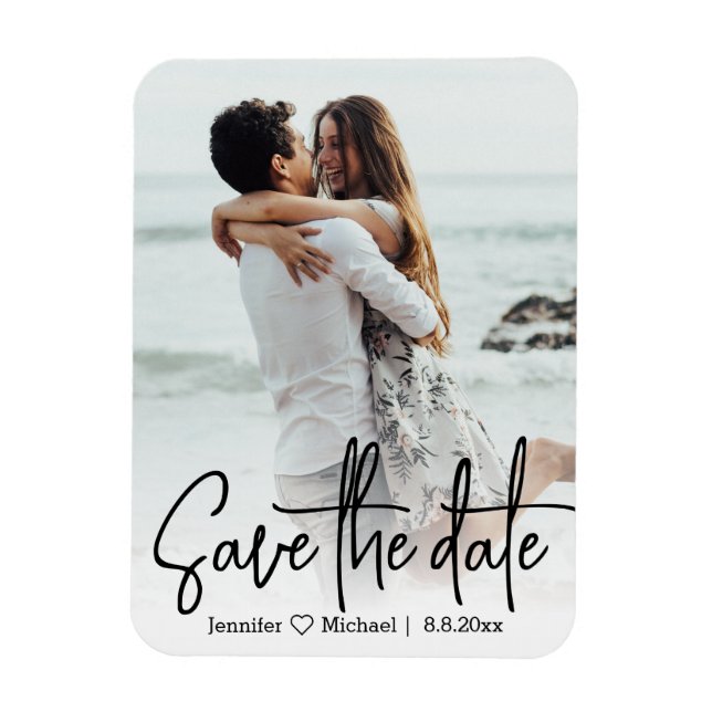 save the date,stylish handwriting wedding photo magnet (Vertical)