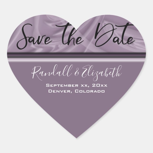 "Save the Date" Stylish Shades of Old Lavender Heart Sticker (Front)