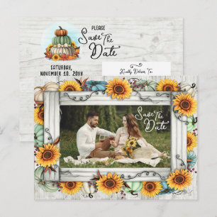 Save The Date Sunflower Pumpkin Fall Farm Postcard
