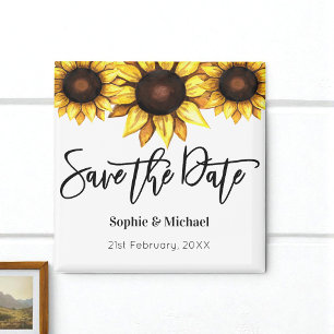 Save the Date Sunflower Yellow White Floral Magnet