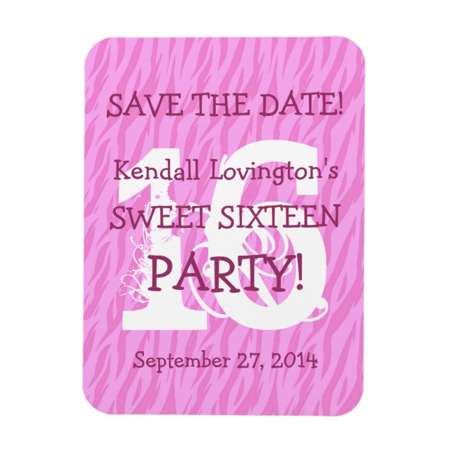 Save the Date Sweet 16 Zebra Birthday Celebration Magnet (Vertical)