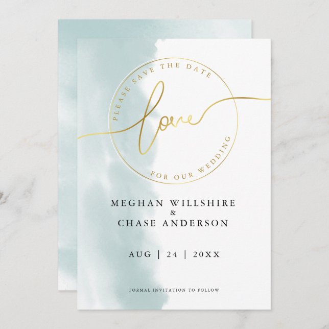 SAVE THE DATE | Teal Green Watercolor Invitation (Front/Back)