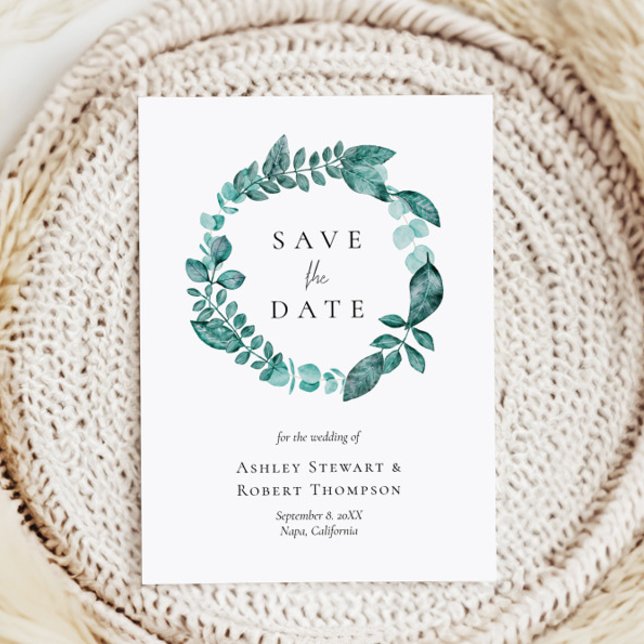 Save the Date Teal Greenery Watercolor Wedding  Invitation (Creator Uploaded)