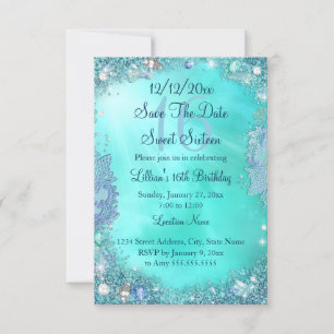 Save The Date Teal Ocean Jewel Sweet 16