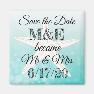 Save the Date Teal Starfish Wedding Magnet