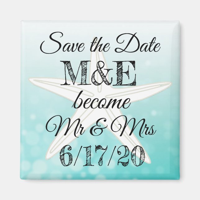 Save the Date Teal Starfish Wedding Magnet (Front)