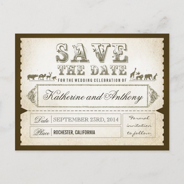 save the date tickets ZOO SAFARI Announcement Postcard (Front)