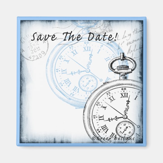 Save the Date Timepiece Pocketwatch Design Magnet (Front)