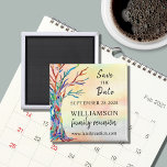 Save The Date Tree Family Reunion Magnet<br><div class="desc">Ask your family to Save the Date for their Family Reunion with this stylish magnet. It features a colourful family tree which was originally made in glass mosaic on a watercolor background. Easily customisable with your details. Use the Customise Further option to change the text size, style or colour if...</div>