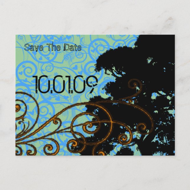Save the Date- Tree Swirls Announcement Postcard (Front)