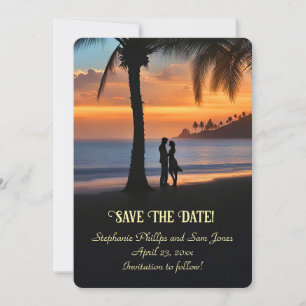 Save the Date Tropical Beach Romantic Couple Invitation