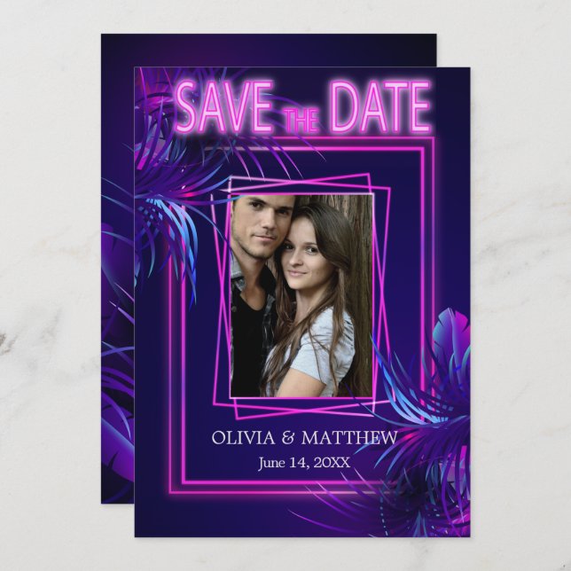 Save the Date | Tropical Neon Your Photo Invitation (Front/Back)