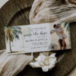 Save the Date Tropical Palm Tree Boarding Pass<br><div class="desc">Are you dreaming of a romantic beach wedding? Falling in love with the sand beneath your feet, the ocean breeze and a beautiful horizon? Our beach destination save the date wedding ticket is the perfect way to make your big day even more special. Featuring romantic watercolor tropical palm trees, a...</div>