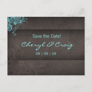 Save the Date Turquoise Brown Floral Postcard