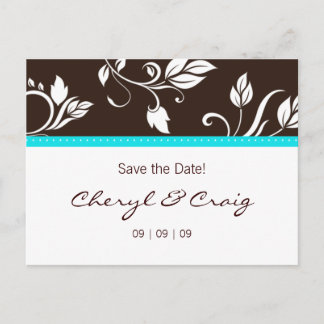 Save the Date Turquoise Brown Floral Postcard 2