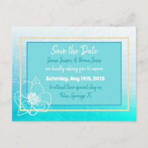 Save the Date Turquoise Teal White Flower Wedding Postcard