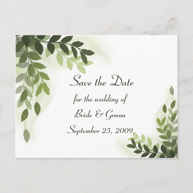Save the Date - Varigated Green Leaves Postcard (Front)