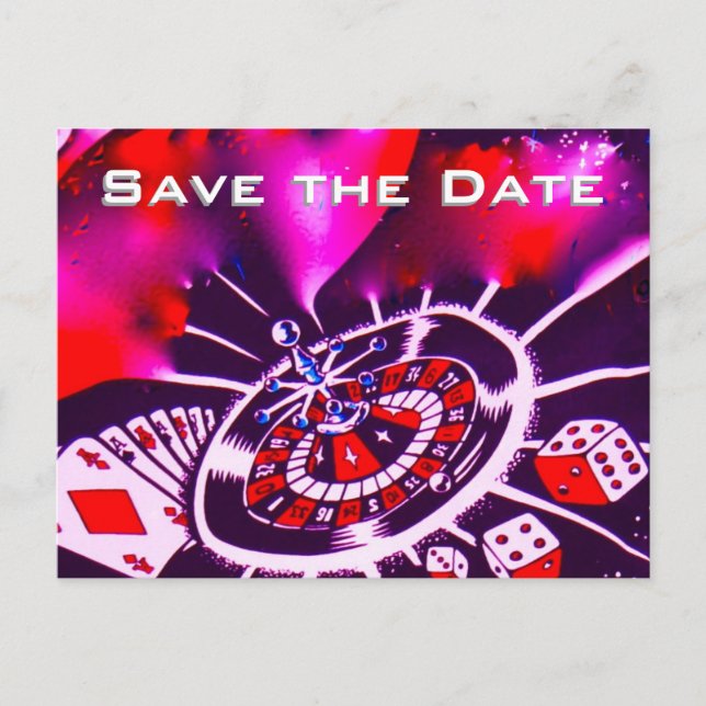 Save the Date Vegas Casino Wedding Purple Passion Announcement Postcard (Front)